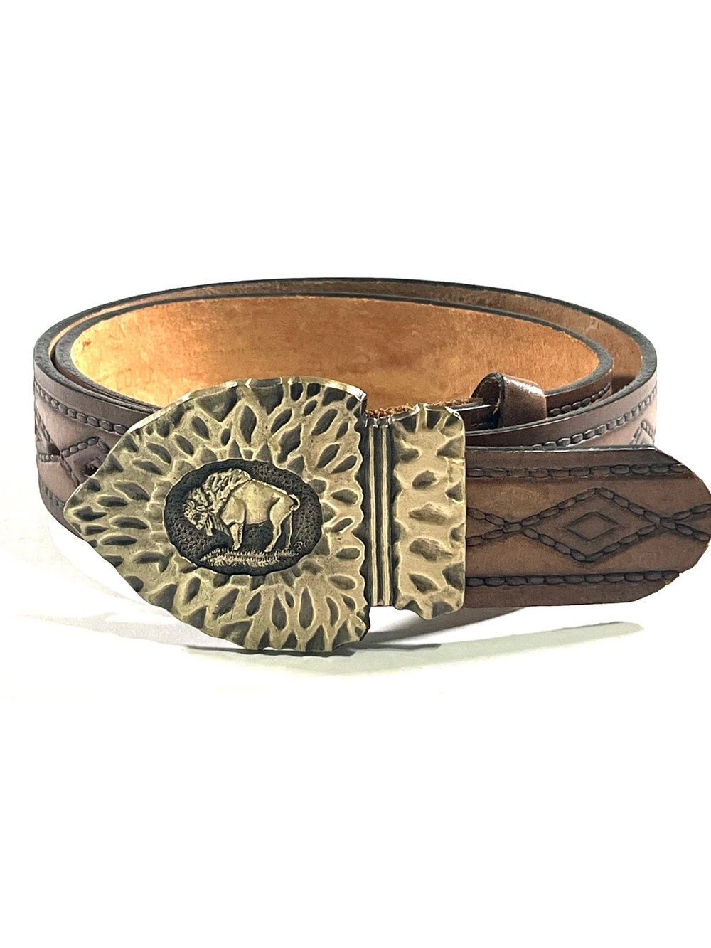 Gold-Tone Buffalo Western Leather Belt